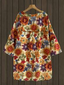 Rusticease Chaqueta casual de vacaciones con estampado floral para tallas grandes - Multicolor - Ver 2