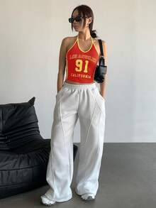 StreetHx 街头风女装休闲时尚撞色洛杉矶91号图案性感吊带背心 - 紅色 - 查看 6