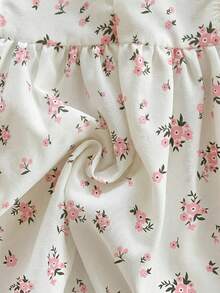 SHEIN 女婴编织花卉图案圆领荷叶边下摆休闲连衣裙 - 白色 - 查看 5