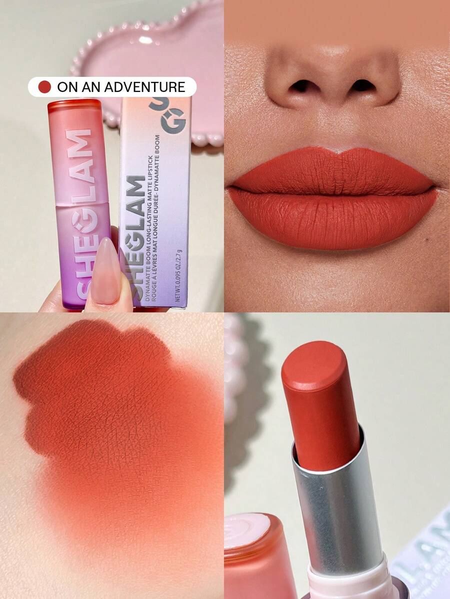 SHEGLAM Dynamatte Boom 持久霧面唇膏-冒險之旅 20 色奶油霧面防水唇膏 神奇不粘杯防轉移唇膏 橙色唇膏 品牌 美容 化妝 化妝品 適合女性與女孩 完美搭配冬季 Y2K 時尚 流行 生日禮物 假期 派對準備就緒 最佳顏色 - On An Adventure - 查看 1