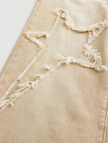 SHEIN Girlism Tween Girls' Casual Fashionable Street Style Everyday Commute Star Frayed Hem Loose Wide Leg Jeans - Khaki - View 4