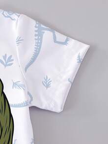 SHEIN Streecool Kids 一套男童休闲卡通恐龙图案短袖圆领T恤和短裤套装，适合春夏季外出、运动、上学穿着。 - 彩色 - 查看 4