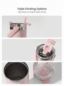 GLOWMODE 30 OZ Easy Sipper Stainless Steel Double-Insulated Scratch-Resistant Flip Straw Portable Handle Beverage Tumbler Gym Studio Travel Hiking Office Outdoors Active Daily Casual