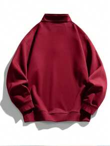 Manfinity Dauomo 男士卫衣，饰有纽约市字母刺绣图案，长袖宽松时尚街头休闲套头衫，送给男友或父亲的礼物；男士Polo领半拉链美式复古学院风针织卫衣，返校季、教师节、圣诞节礼物；新款秋冬抓绒保暖口袋实用个性化男士卫衣 - 紅色 - 查看 3