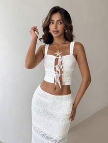 Aloruh 女士新款杏色无袖上衣，纹理面料，荷叶边装饰，优雅性感浪漫复古Y2K风格，适合女士夏季度假，短款上衣，情人节女士夏季女士节日女士衬衫，女士夏季上衣，女士短款上衣，女士衬衫，优雅女士衬衫，女士外出上衣，女士短款外出上衣 - 杏色 - 查看 6