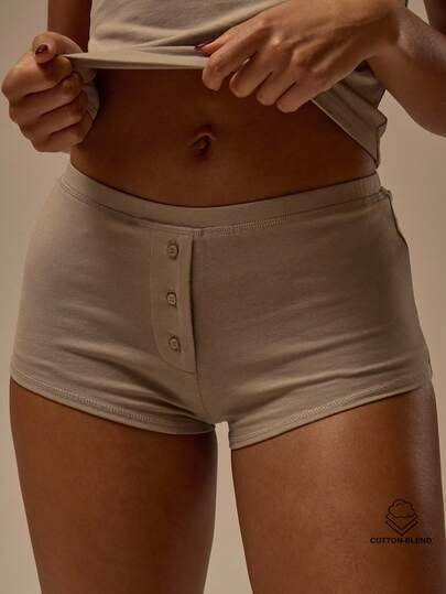 MUSERA ESSENTIALS Button Front Fitted Elasticated Waist Cotton Mini Shorts Coord Bottoms Only  Winter Cosy Lounge Cute Everyday Lounge Essential Valentines Day Spring Summer Vacation Holiday