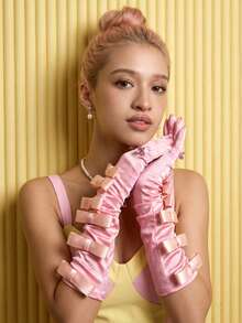 Joivida 1只蝴蝶结长手套 - 优雅精致的舞会手套 | 完美适用于表演、宴会和派对 | 高级礼仪装饰手套 | 理想的节日礼物之选 - 彩色 - 查看 2