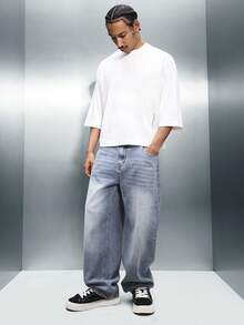 PLAYBOY X SUMWON Herren Oversized Boxy Dreiviertel Ärmel Rundhals T-Shirt mit großem Logo Muster auf der Rückseite, lässiger Streetwear Stil Baumwoll Jersey T-Shirt - Weiss - Übersicht 3