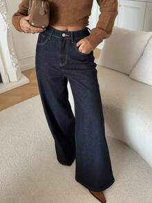 DAZY Women's Casual Washed Flared Jeans With Thermal Lining, Autumn/Winter - Blue - View 5