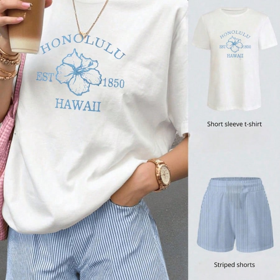 Playera blanca short azul