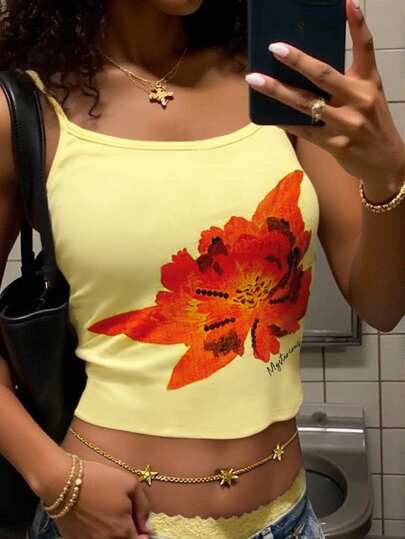 Rovax Y2K Chic Casual Floral Print Camisole Top, Fashionable & Vibrant For Summer