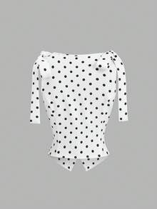 Sweetra 经典黑白波点系列时尚都市性感女士肩部系带蝴蝶结法式优雅通勤百搭早春新款休闲女式薄款西装外套 - 黑與白 - 查看 3