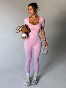 Sovereign Charm Seamless High Elasticity Ribbed Yoga Fitness Casual Daily Sports Jumpsuit