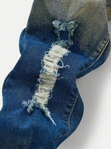 Tween Boy Casual Letter & Portrait Graphic Hoodie And Distressed Denim Jeans Set, Autumn - Dark Wash - View 5