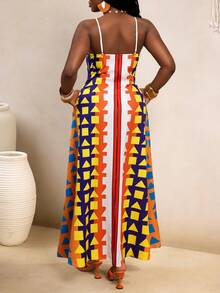 VaVaBold Women's Summer Boho Vacation Holiday Colorblock Geometric African Print Maxi Slip Dress, Summer Outfits - Multicolor - View 2