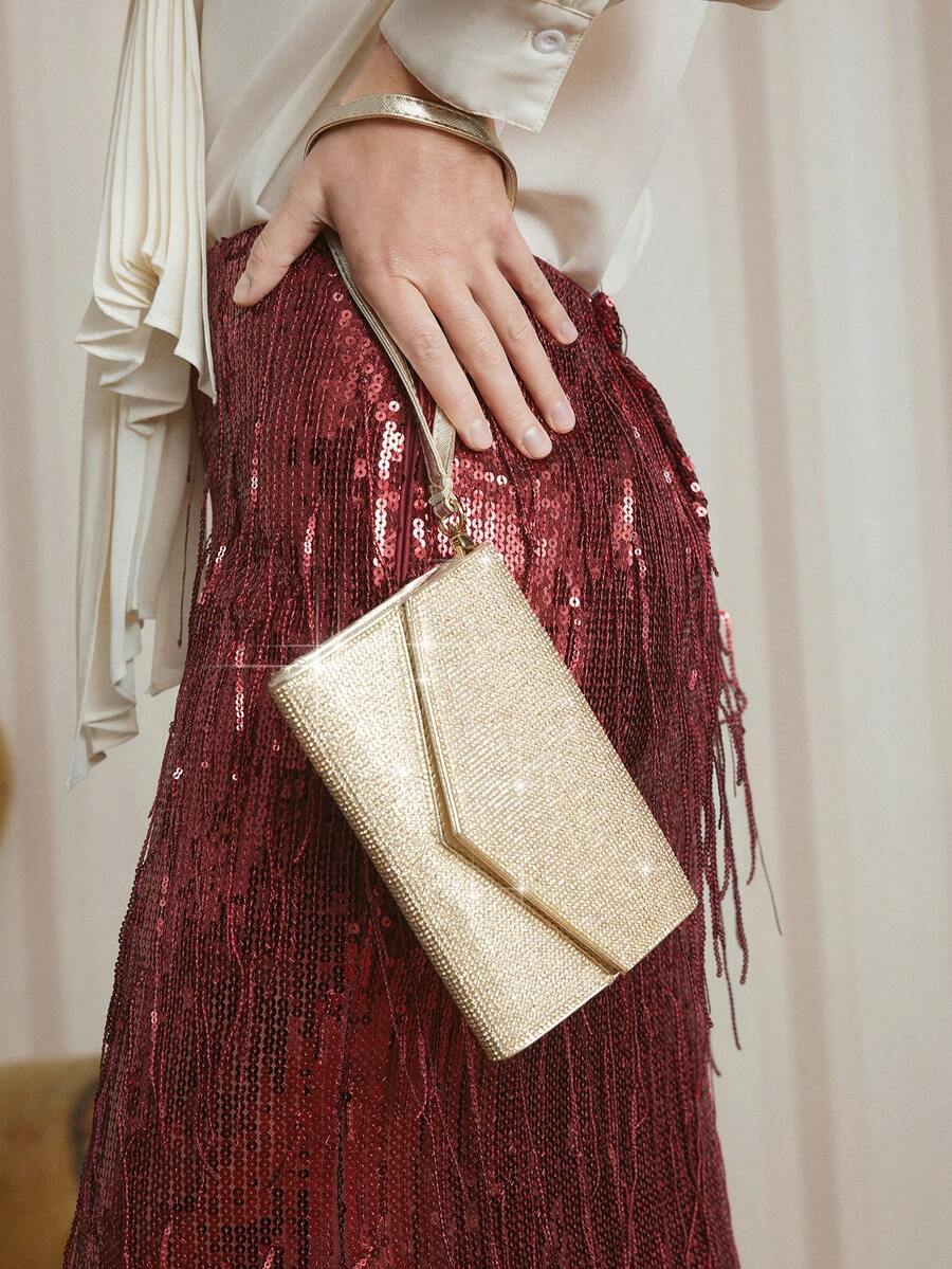 SHECARRY 女士时尚闪亮晚宴手拿包 - 金色 - 查看 1