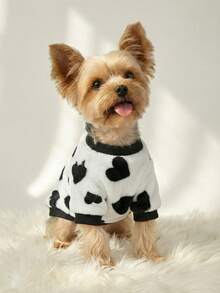 PETSIN 1件宠物猫/狗白色法兰绒爱心印花保暖圆领卫衣 - 彩色 - 查看 1