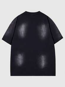 ROMWE MEN Street Life 男士趣味印花水洗做旧斑马纹短袖T恤 - 黑色 - 查看 2