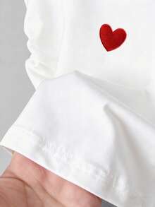 Tween Girls 3D Heart Colorblock Ruched Waist Short Sleeve T-Shirt Tops - White - View 3