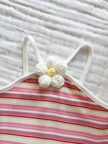 SHEIN Vintaside Kids Đầm hai dây hở lưng kẻ sọc cầu vồng thời trang ngọt ngào cho bé gái, trang phục dễ thương cho kỳ nghỉ hè. - Nhiều màu - Xem 7