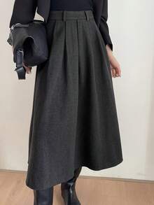 DAZY Chân váy ngắn xếp ly màu trơn thời trang đa năng dành cho nữ, thích hợp cho hẹn hò/đi chơi. - Xám - Xem 6