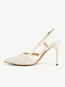 CUCCOO CHICEST Women Shoes Pointed Thin High Light Apricot Mesh Simple Back Lift Women's Slingback Shoes Wedding Party Banquet Simple Fashion Sexy Women's High Heel Shoes Women's Shoes - Chantilly - View 4