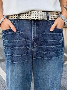 Manfinity EMRG 男士休闲日常水洗斜插口袋宽松牛仔裤 - 中等水洗藍 - 查看 5