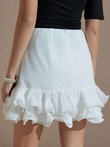 Aveloria Revavyn Jupe élégante de style français, couleur unie, ourlet à volants superposés, design léger et luxueux, pour un look décontracté/vacances pour femmes - Blanc - Voir 6
