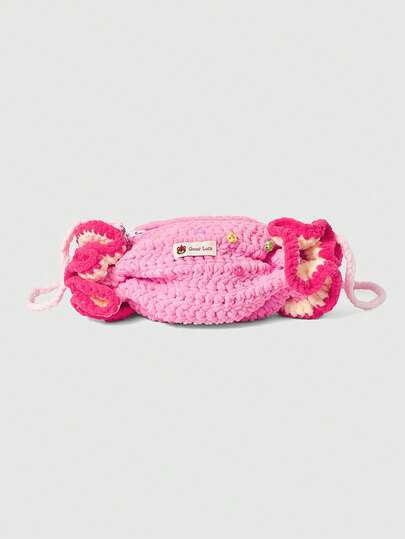 ROMWE Kawaii Bolso lindo para niñas con hombros descubiertos y tejido de ganchillo en colores contrastantes