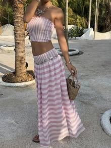 Sunnyshic Women's Elegant Camisole Top And Midi Skirt 2 Pieces Set - Pink - View 3