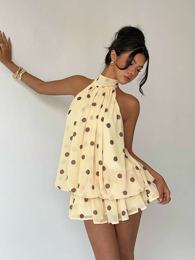 Aloruh Abito mini elegante da donna con laccetti al collo e pois in giallo chiaro, abito mini elegante in chiffon giallo burro con laccetti al collo, abito da donna per appuntamenti, abito da donna per uscite serali, abiti estivi da donna, abiti da donna per luna di miele, abito da invitata a matrimonio, abiti da donna per vacanze in isola, abito da invitata a matrimonio, abiti da donna estivi, abiti eleganti da donna per feste, abiti da compleanno per donna - Multicolore - Visualizzare 3