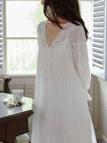 Cirelle Bộ đồ ngủ mỏng kiểu công chúa, áo ngủ cổ điển lấy cảm hứng từ Hepburn, áo choàng tắm mùa xuân và mùa hè, thích hợp để mặc ở nhà hàng ngày. - Nhiều màu - Xem 8