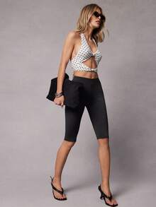 Hauture 女士休闲百搭中长款修身纯色打底裤 - 黑色 - 查看 1