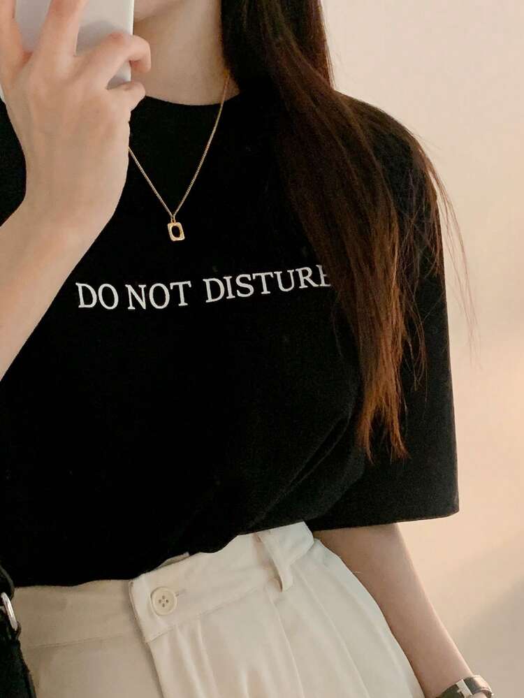 Women's Loose Fit Regular T-Shirt With Letter Print Summer