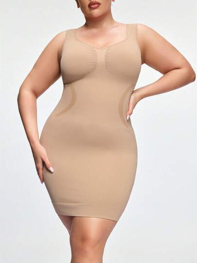 SHAPORA Plus Size Damklänning med Shapewear, Tight Shaping Cinched Midja, Sömlös Bodycon Framhäver Skinkornas Kurvor
