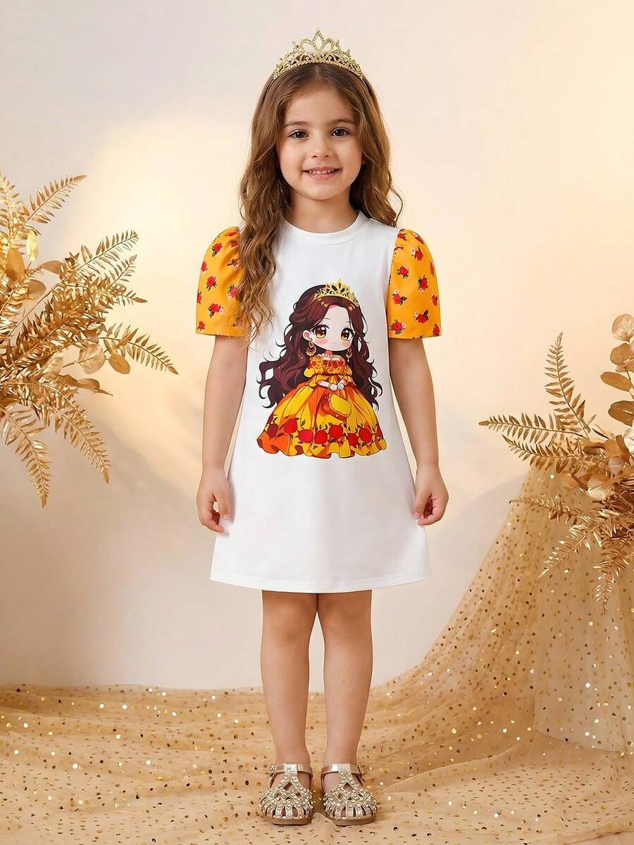 Đầm midi trắng tay phồng in hoa cho bé gái, đầm công chúa thời trang in họa tiết phong cách Trung Đông mùa hè thanh lịch cho trẻ em, đầm thun dài in họa tiết, đầm dài tay in họa tiết dáng suông thường ngày, đầm công chúa tay ngắn in họa tiết cho bé gái, đầm nghệ thuật cho bé gái, đầm trắng, đầm công chúa cho bé gái, đầm họa tiết hoạt hình cho bé gái. - trắng - Xem 1