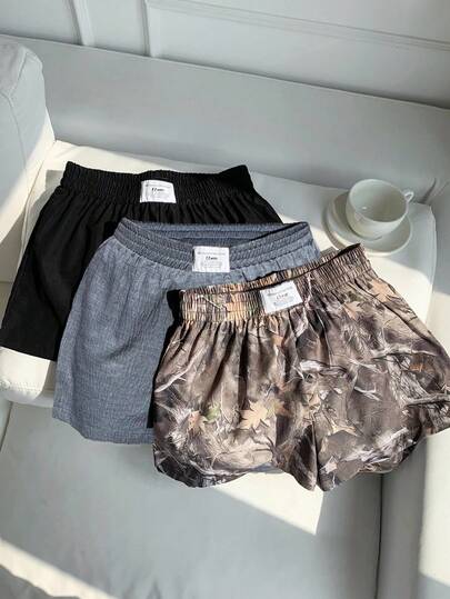 Muchica Plus Size All-Over Print Elastic Waist Casual Shorts