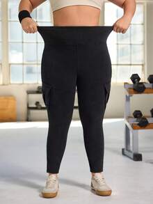 Flexra 大码女式街头休闲运动风带口袋针织牛仔裤 - 深灰色 - 查看 4