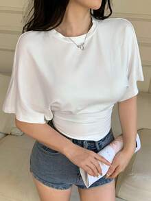 DAZY 女士夏季圆领收腰短袖休闲T恤 - 白色 - 查看 9