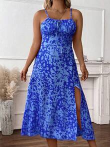 SHEIN Clasi 女士大码梭织休闲连衣裙，适合新年、情人节、感恩节、圣诞节、复活节、派对、除夕夜、圣诞派对、圣诞装饰、圣诞家居服、家庭春假等场合。 - 藍色 - 查看 6