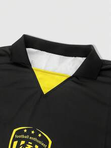 ROMWE MEN Prep 男士撞色字母印花休闲百搭通勤短袖Polo衫 - 彩色 - 查看 4