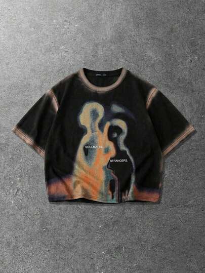 Street Life Maglietta casual da uomo a maniche corte, collo rotondo, vestibilità morbida, dipinta a spruzzo a mano