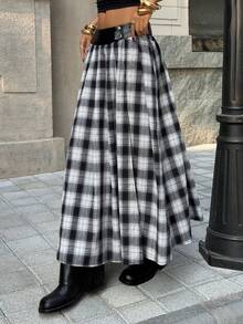 Muchica 时尚格子编织高开衩女裙 - 黑與白 - 查看 5