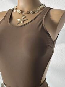 Swim SXY Premium Metal Buckle Waist Backless One-Piece Swimsuit, Slimming, Suitable For Vacation & Spa - Multicolor - View 5