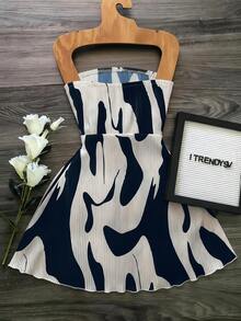 Franclia Elegant och sexig bandeauklänning med heltäckande tryck och rynka för kvinnor, sommar - Multifärgad - Visa 2