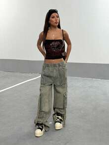 StreetHx Streetwear Women's Rock Dark Rhinestone Bandeau Top - Black - View 3