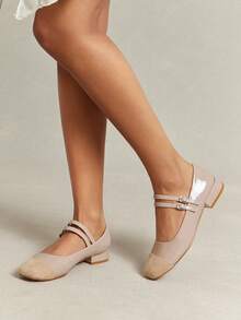 SHUZIA Women's Elegant French Patchwork Mary Jane Pumps - Apricot - View 8