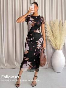 Vestido de manga corta con estampado de moda para mujer, primavera/verano - Multicolor 3 - Ver 6