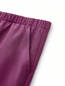 TaskEZ Scrubs Set: V-Neck Short Sleeve Top & Pants Scrub Uniform For Healthcare Workers - Red Violet - View 4