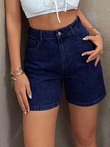 EURMUSE WOMEN HIGH WAIST MINI SHORT GRAY WASH - Dark Wash - View 2